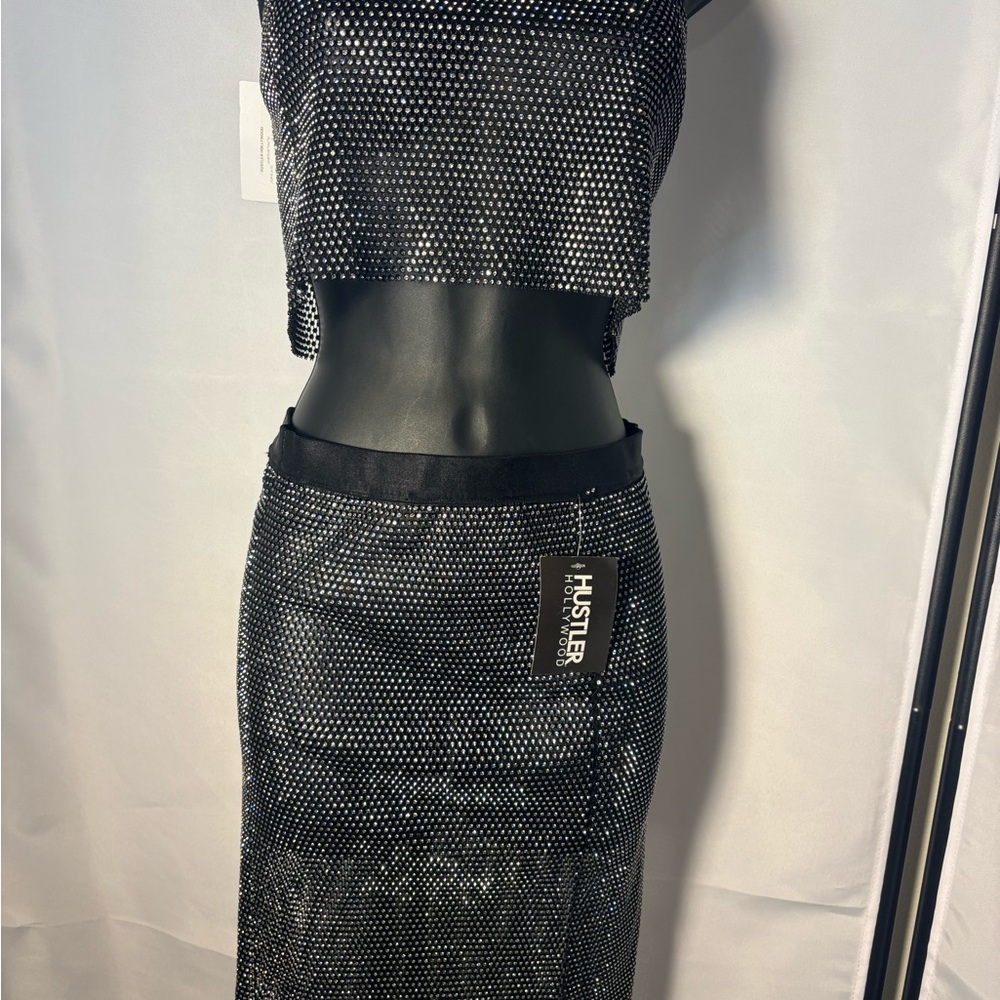 Hustler Hollywood Black and White Polka Dot Skirt Set